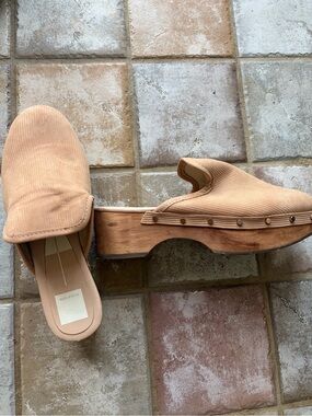 Dolce Vita Tan Suede-Look Clog Mules with Wood Platform